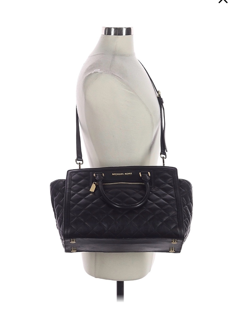 Michael Kors Selma Black Quilted Satchel with Gold Hardware